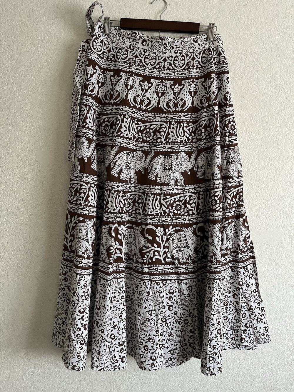 Lakhays Nepal Animal Print Wrap Skirt Cotton Boho Festival One Size NWT